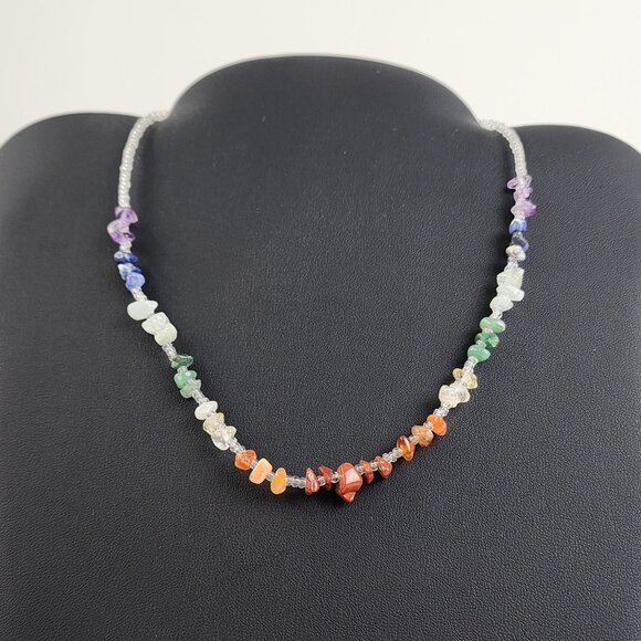 Chakra Rainbow Gemstone Chip Beaded Necklace Energy Healing Handmade - Picture 9 of 9